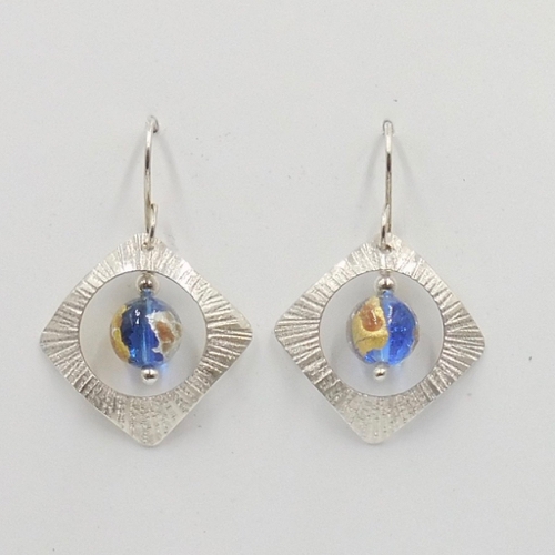 Click to view detail for DKC-2006 Earrings, Diamond Shapes, Blue/Gold Marano Glass  $78